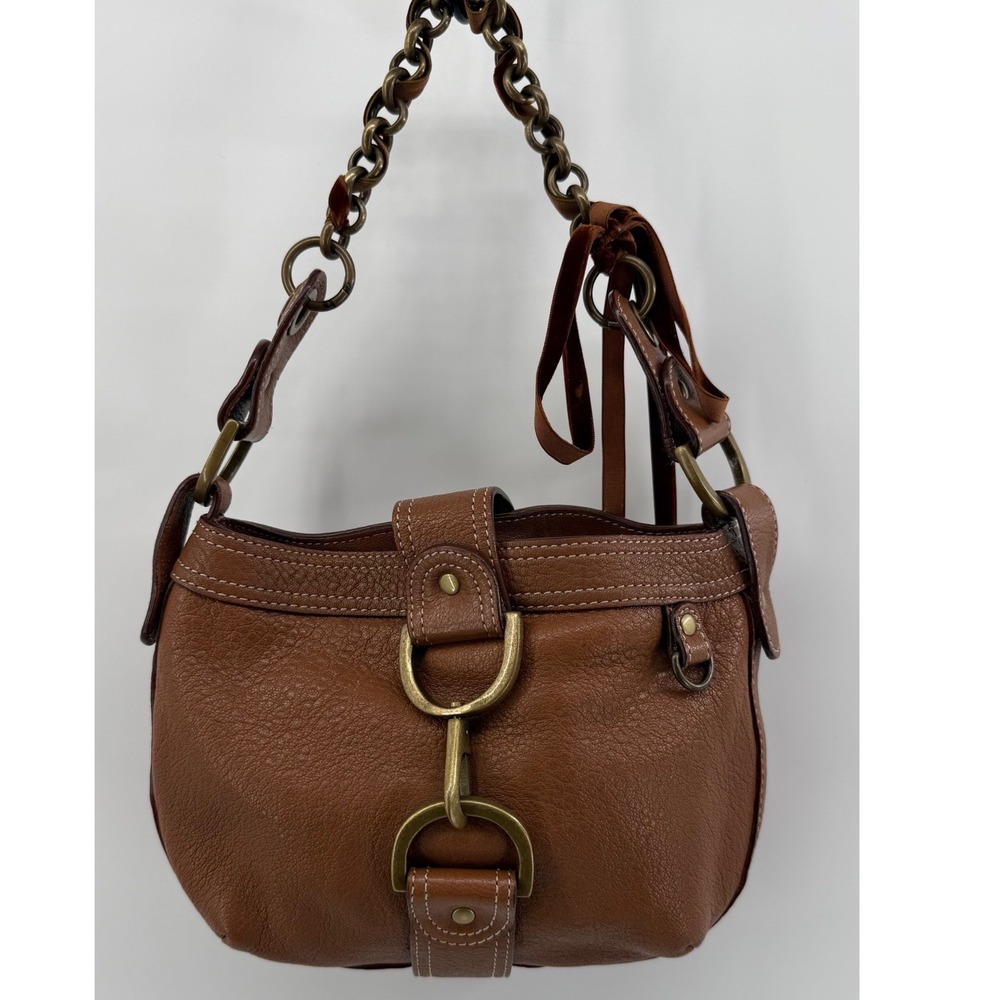 J.Crew Y2K Brown Pebbled Leather Shoulder Bag Chain Strap Paisley Lining RN77388